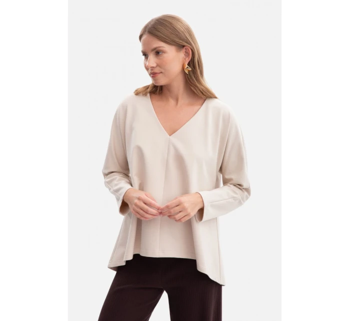 B304 Pletený svetr s výstřihem do V - pískový