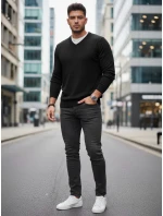 Pánský černý svetr s výstřihem FashionStreet WX2314 Pánský černý svetr s výstřihem FashionStreet WX2314