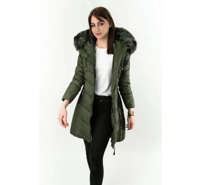 DŁUGA PIKOWANA KURTKA DAMSKA ZIMOWA KHAKI model 21241976 - Libland