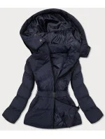 Tmavě modrá dámská prošívaná bunda s opaskem pro přechodné období (23060-1) Tmavě modrá dámská prošívaná bunda s opaskem pro přechodné období (23060-1)