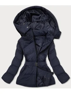 Tmavě modrá dámská prošívaná bunda s opaskem pro přechodné období (23060-1)