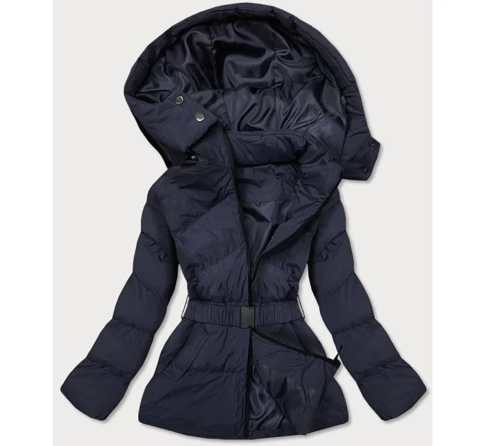Tmavě modrá dámská prošívaná bunda s opaskem pro přechodné období (23060-1) Tmavě modrá dámská prošívaná bunda s opaskem pro přechodné období (23060-1)
