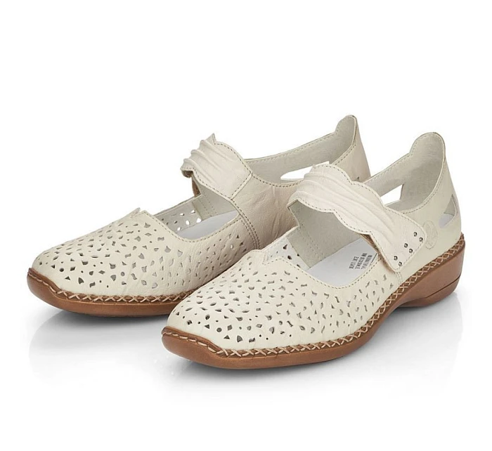 Dámská kožená prolamovaná obuv na suchý zip béžové barvy Rieker 41399-14