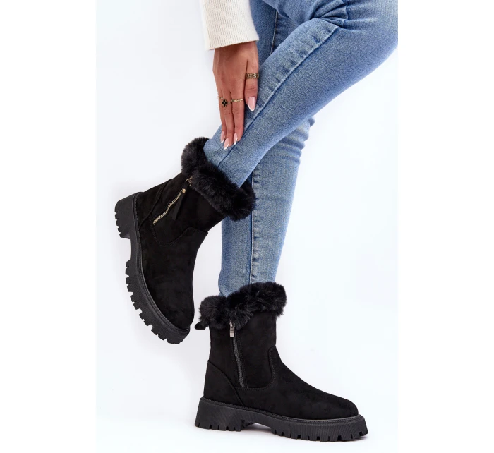 Botky Zamszové Dámské S Kožíškem Černá Hasiva Botky Zamszové Dámské S Kožíškem Černá Hasiva