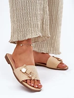 Dámské Pantofle Na Plochém Podpatku S Mašlí Béžové Sallariela