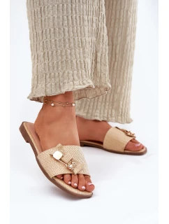 Dámské Pantofle Na Plochém Podpatku S Mašlí Béžové Sallariela