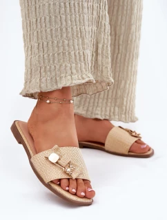 Dámské Pantofle Na Plochém Podpatku S Mašlí Béžové Sallariela