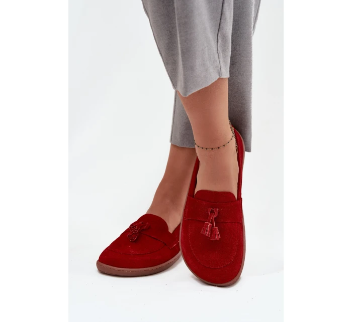 Kožené semišové mokasíny typu barefoot Zazoo  – červené