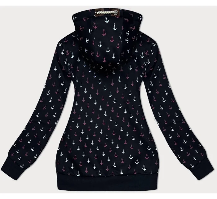 Černá teplá rozepínací mikina se vzorem kotev (2307)