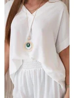 Komplet s náhrdelníkem halenka + kalhoty bílý