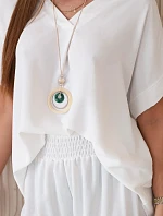 Komplet s náhrdelníkem halenka + kalhoty bílý