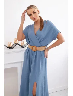 Dlouhé šaty s ozdobným páskem džínovina