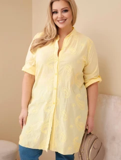 Dámská suknička Plus Size s vyšíváním a ohrnutým rukávem žlutá