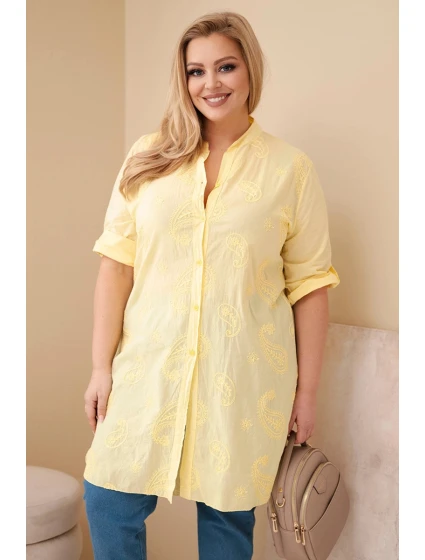 Dámská suknička Plus Size s vyšíváním a ohrnutým rukávem žlutá