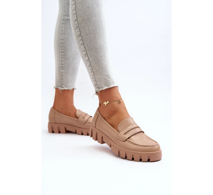 Dámské mokasíny z ekologické kůže béžové model 21649247 - VINCEZA