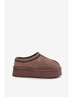 Nízké semišové sněhule pro ženy s výšivkou na platformě Vinceza 97960 hnědé