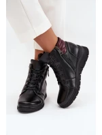 Kožené dámské kotníkové boty s podpatkem vyhřívané Vinceza 39963 Černé