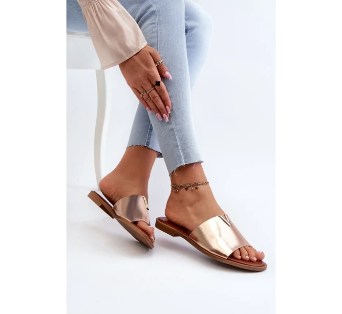 Dámské pantofle z eko kůže na plochém podpatku, zlatá Maliha