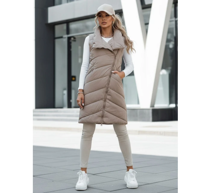 Dámská prošívaná dlouhá vesta bez kapuce SERKIS béžová FashionStreet TY4525