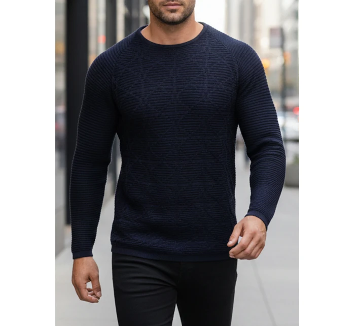 Pánský tmavě modrý svetr model 21995034 - FashionStreet Pánský tmavě modrý svetr model 21995034 - FashionStreet