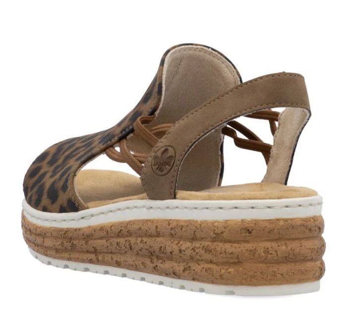 Dámské sandály na platformě s leopardím vzorem v béžové barvě Rieker 62741-90