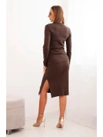Dámský komplet bavlněný pruhovaný top a tužková sukně hnědý Dámský komplet bavlněný pruhovaný top a tužková sukně hnědý