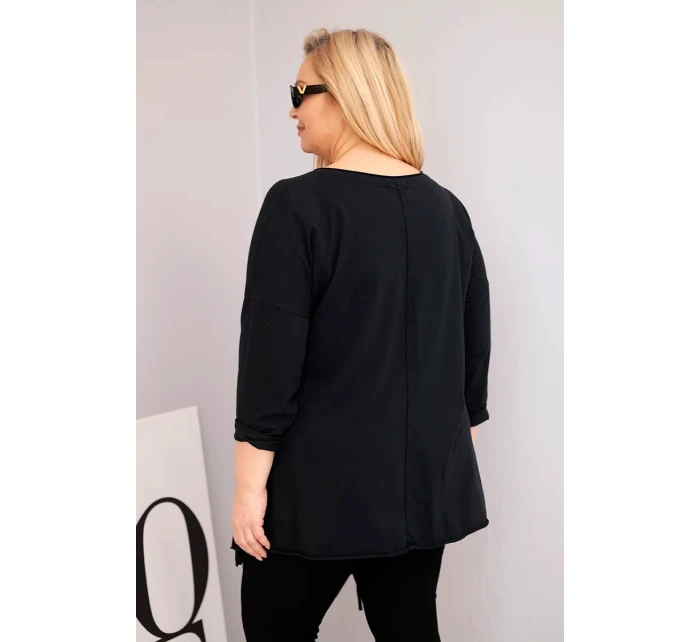Dámská bavlněná blůza Plus Size s asymetrickým spodním lemem a výřezy černá