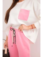 Dámský komplet máslový s kontrastní kapsou světle růžový
