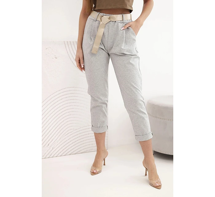 Kalhoty Punto s páskem šedý melanž