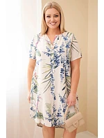 Dámské viskózové šaty Plus Size s krátkým rukávem a výstřihem na knoflíky béžová