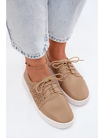 Dámské perforované polobotky s šněrováním tmavě béžové model 22133923 - Boto