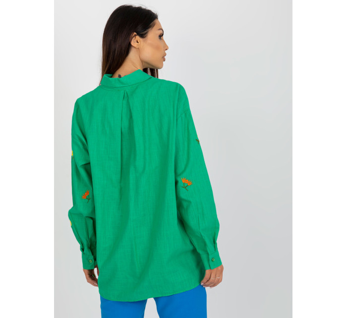 Zelená oversized košile na knoflíky s výšivkou