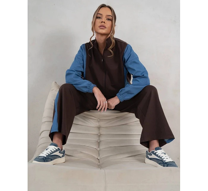 Tepláková souprava mikina na zip + široké kalhoty čokoládově modrá (821151)