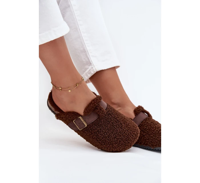 Dámské pantofle s kožešinou typu beránek Hnědé Lorivine