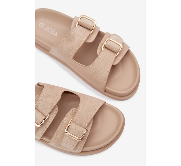 Dámské pantofle se zlatými sponami Béžové Pelorin