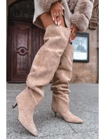 Nazouvací dámské kozačky na jehlovém podpatku Ysolienne – béžové