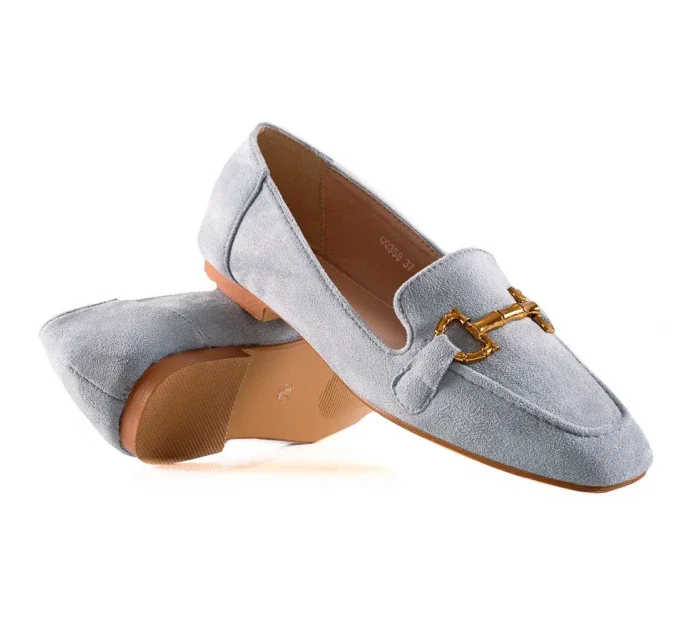 Jedinečné modré  mokasíny dámské na plochém podpatku