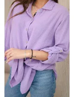 Bavlněná mušelínová košile oversize fialka