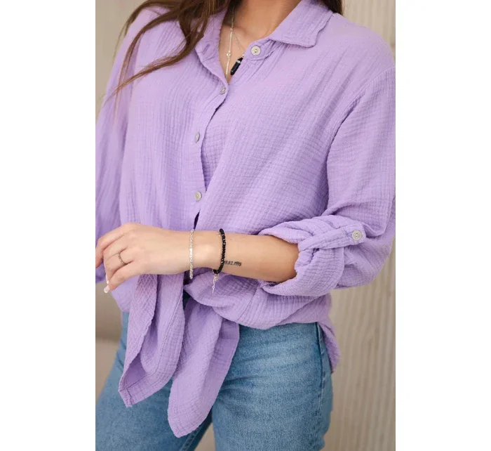 Bavlněná mušelínová košile oversize fialka