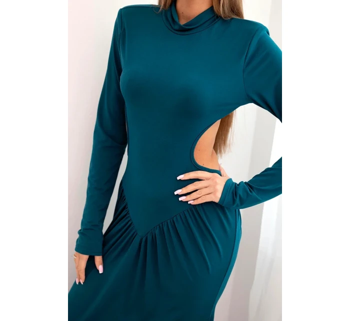 Dámská dlouhá šaty s viskózou a rolákem a odhalenými zády mořská