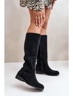 Dámské semišové kozačky do poloviny lýtek na zip Lewski 3616 černé