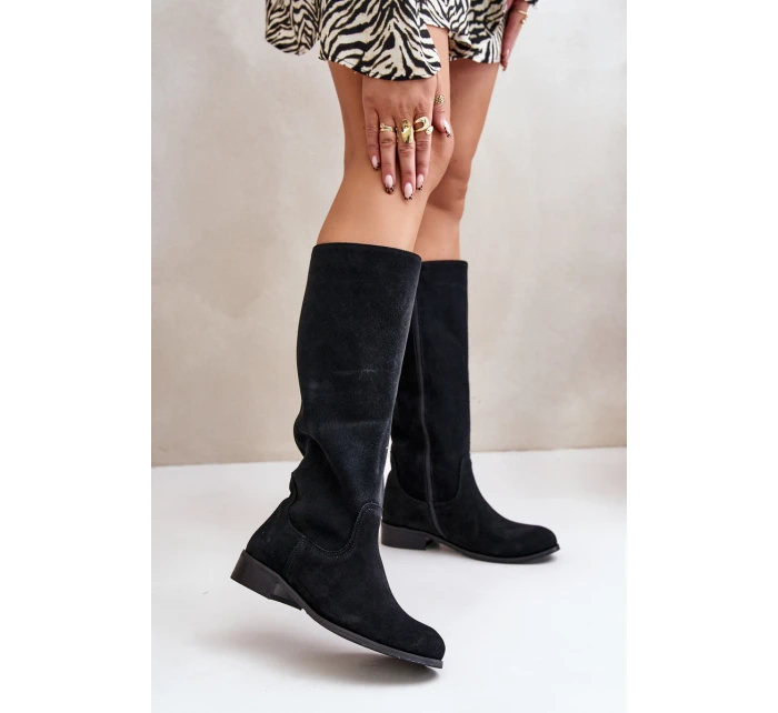 Dámské semišové kozačky do poloviny lýtek na zip Lewski 3616 černé
