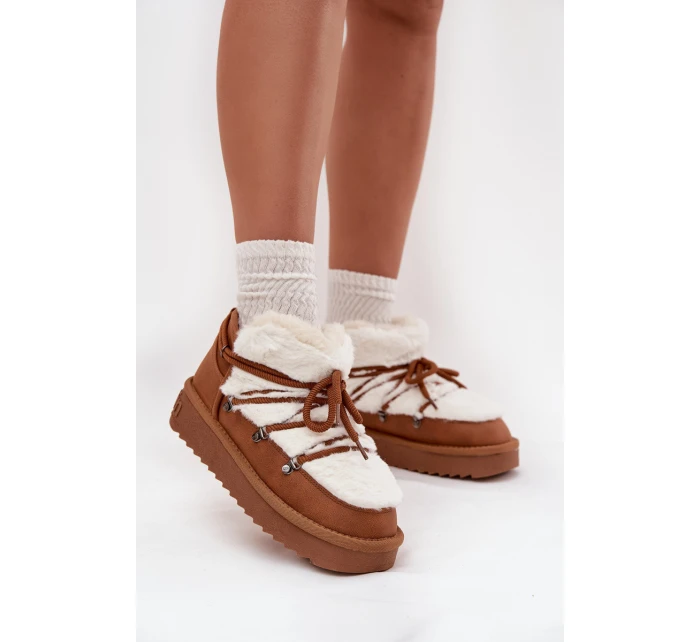 Nízké sněhule na platformě s kožešinou model 21714095 Camel - D.Franklin