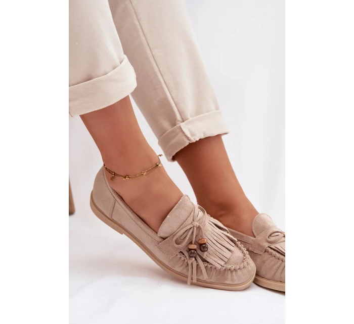 Dámské mokasíny s třásněmi a korálky Béžové Teressa Dámské mokasíny s třásněmi a korálky Béžové Teressa