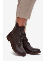 Dámské kotníkové boty z přírodní kůže na plochém podpatku Zazoo – čokoládové Dámské kotníkové boty z přírodní kůže na plochém podpatku Zazoo – čokoládové