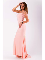 Dámské šaty EVA&LOLA růžové na ramínka dlouhé s vlečkou - Růžová / S - EVA&LOLA