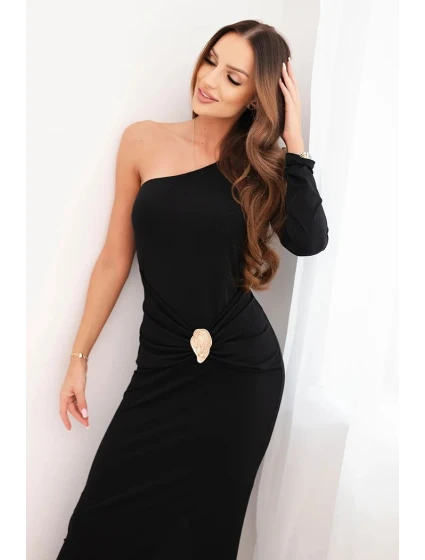 Dámské večerní šaty z viskózy s ozdobným nařasením černá