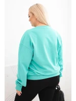 Dámská mikina Plus Size bavlněná basic s kulatým výstřihem mátová Dámská mikina Plus Size bavlněná basic s kulatým výstřihem mátová