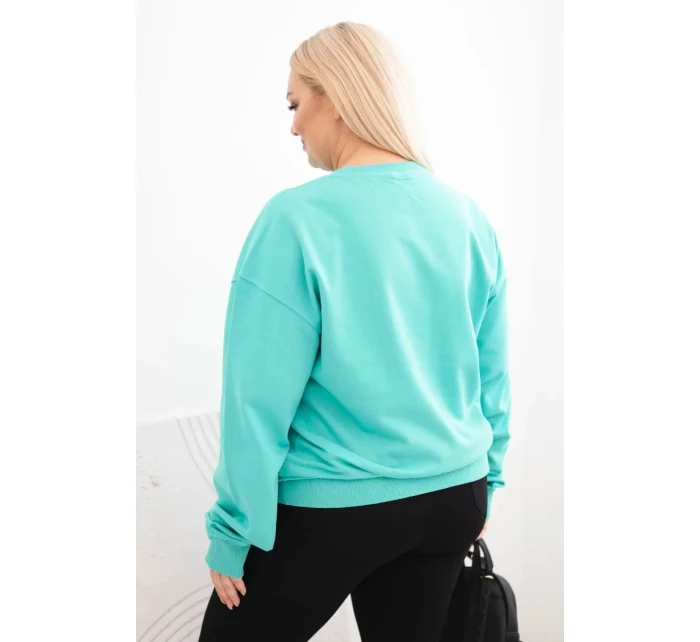 Dámská mikina Plus Size bavlněná basic s kulatým výstřihem mátová Dámská mikina Plus Size bavlněná basic s kulatým výstřihem mátová