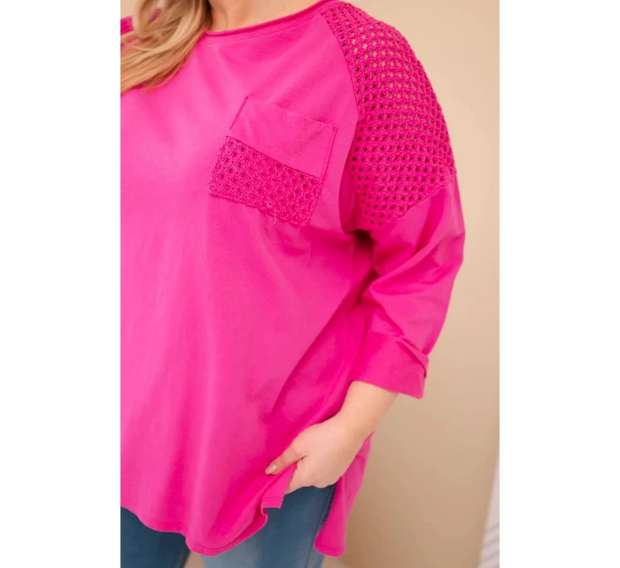 Dámská mikina Plus Size bavlněná s potiskem fuchsie